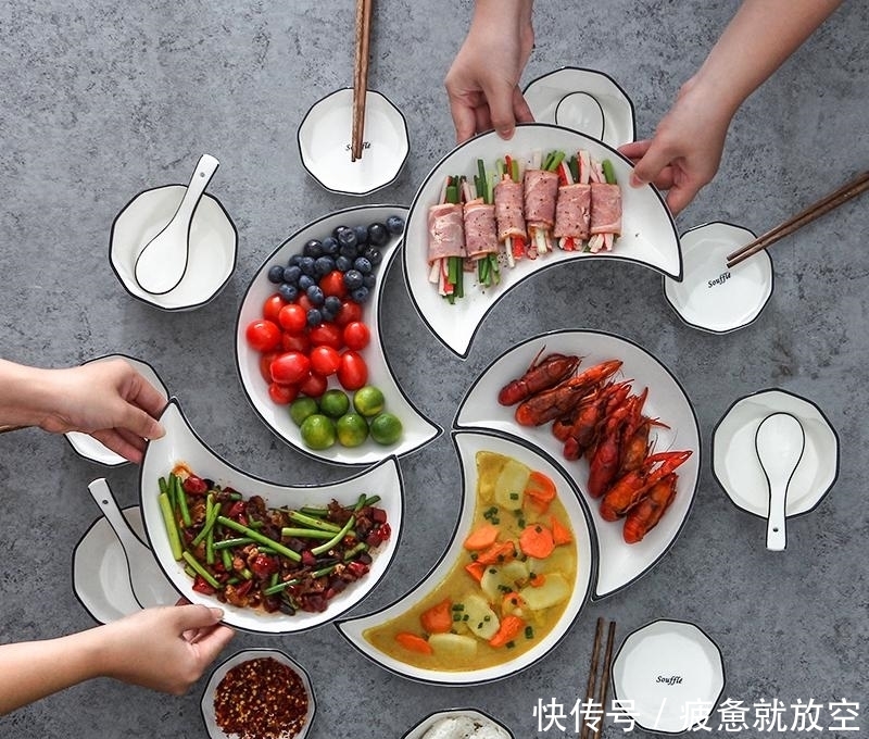 情趣|网红陶瓷餐具-月亮盘,让平淡的生活充满情趣,52件套只要358元!