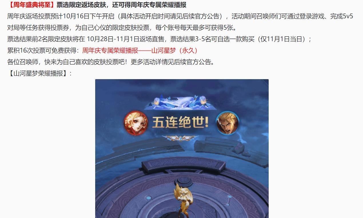 投票|15号史诗级更新,周年庆专属奖励突袭!有王者水晶的玩家稳了