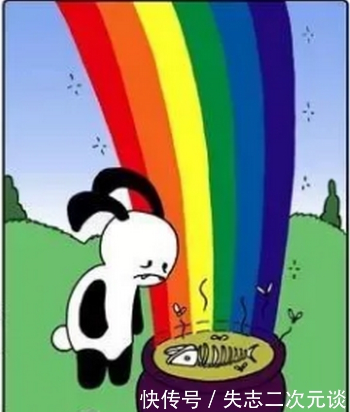  兔子|奇趣漫画：兔子追寻着彩虹的足迹，却只是装鱼骨头的坛子