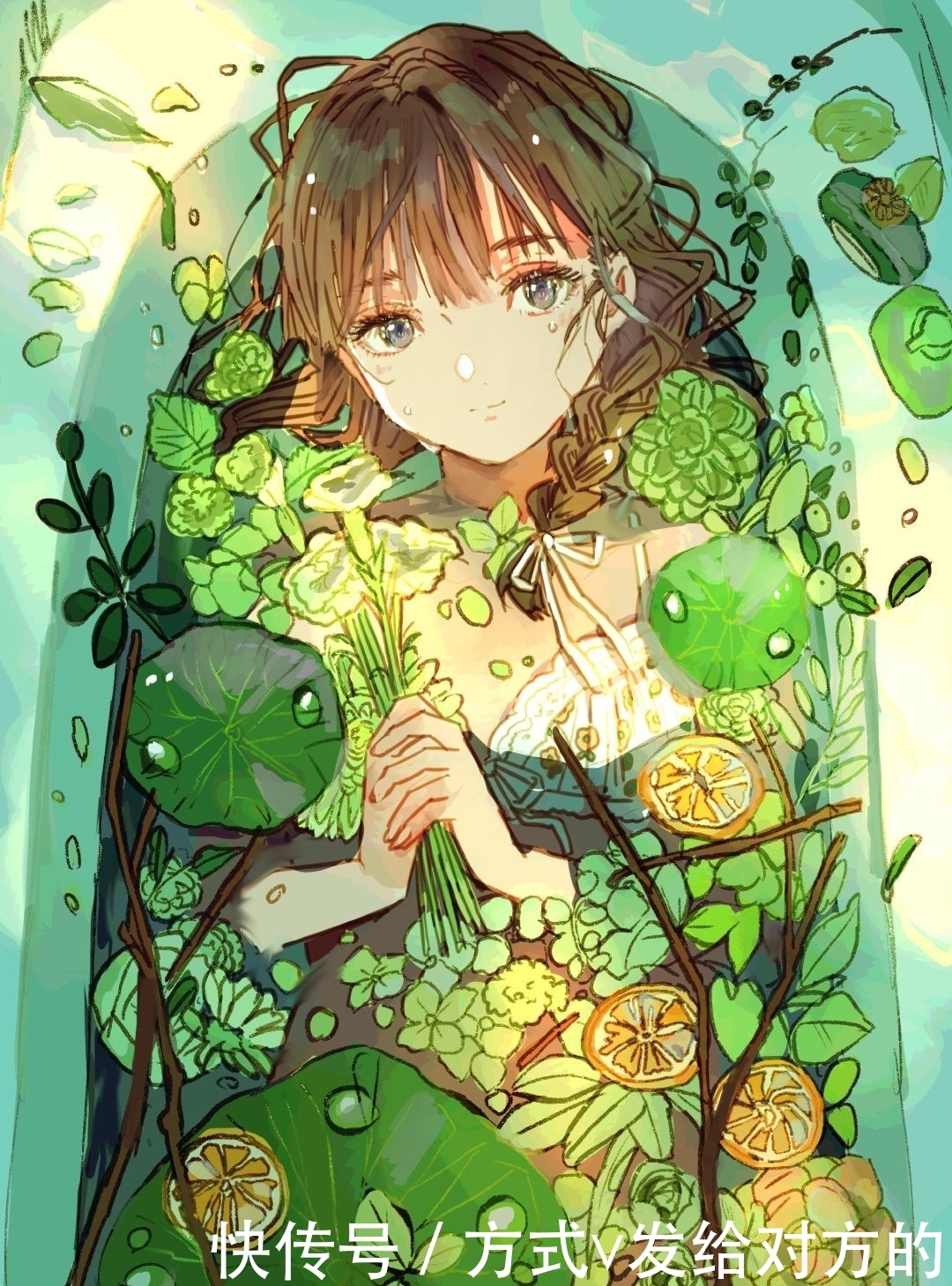  画师淵゛|黄绿色和水系色的光影少女，是夏天的味道呀，看着好舒服的漫画风