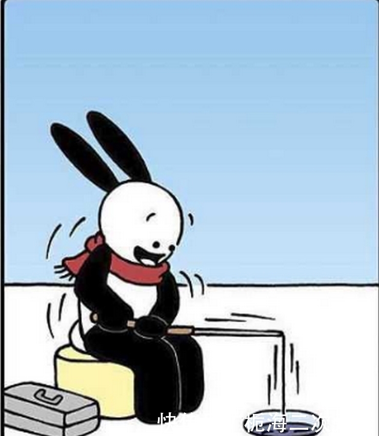  鱼饵|奇趣漫画：兔子冬天在冰面上钓鱼，鱼饵却是给鱼儿们过冬的毛衣